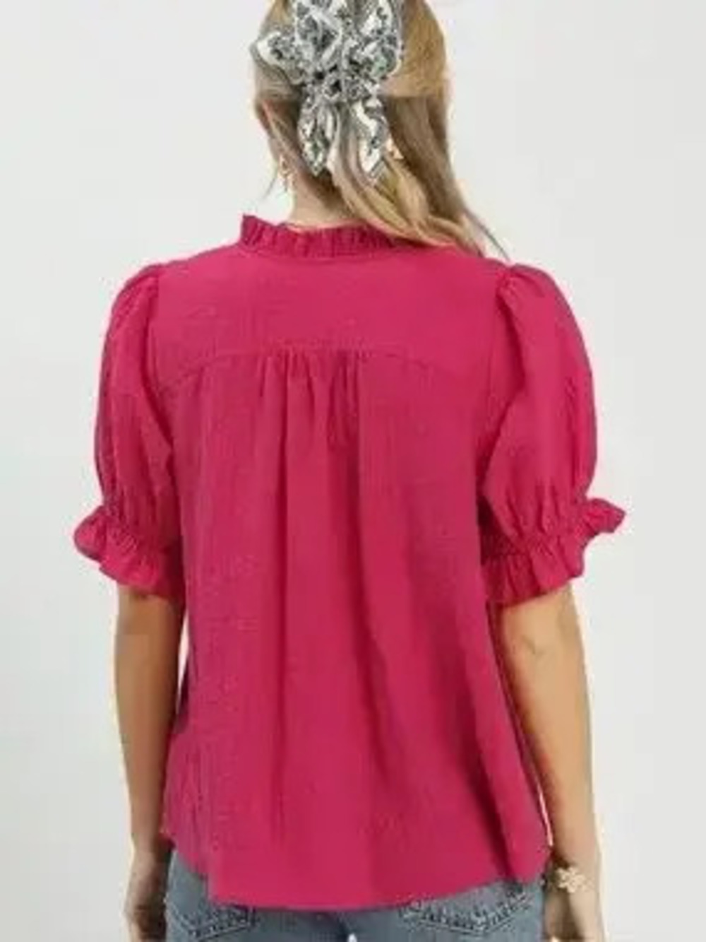 Umgee Textured Button-Front Puff Sleeve Top - Picture 3 of 7